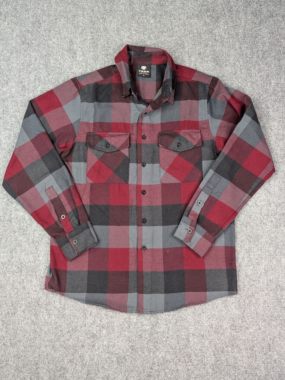 Yago Shirt Mens Small Red Gray Plaid Flannel Long Sleeve Button Up Casual